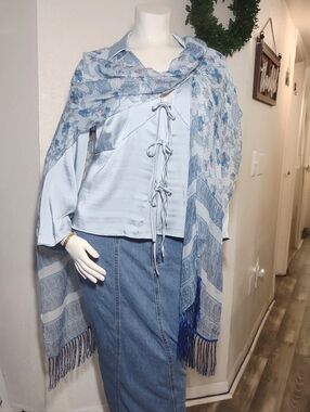 Blue Floral Fringe Kimono Cover-Up